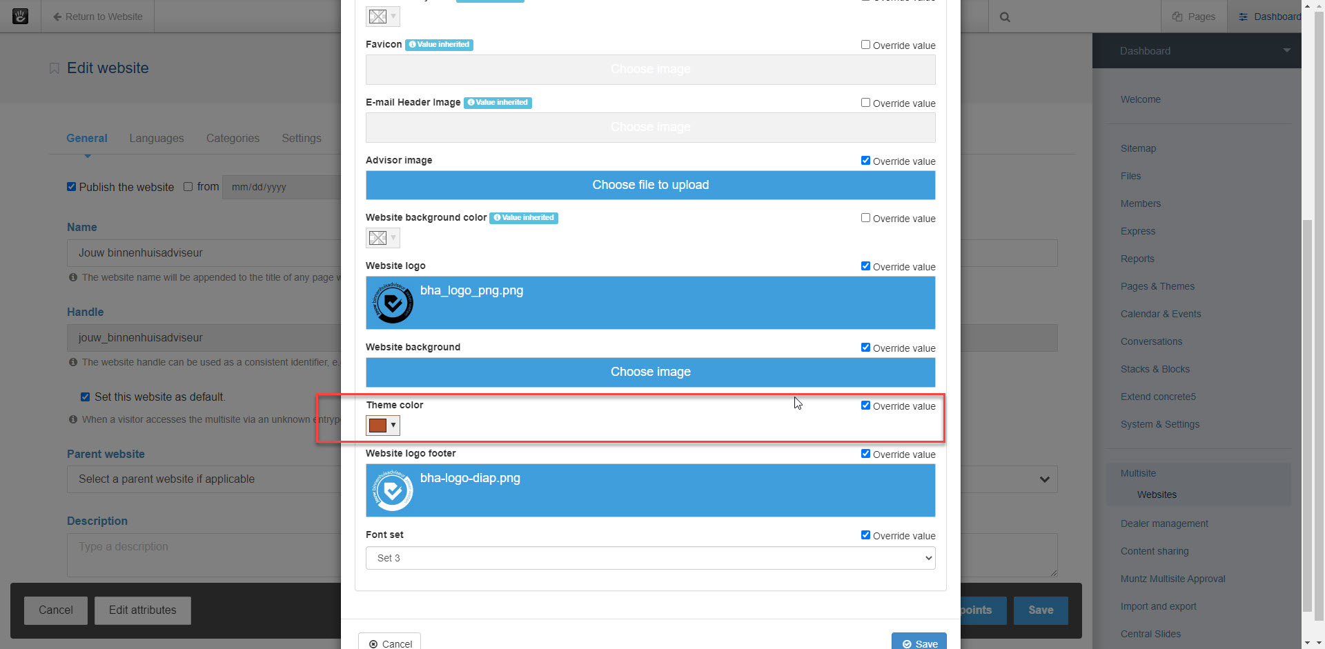 Website thema kleur veranderen